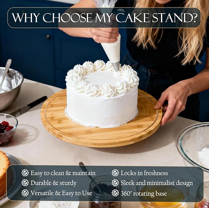 Masthome Bamboo Christmas Cake Stand with Lid, Rotating Cake Holder with Dome, Dessert Table Display Set with Clear Cover, BPA Free Cake Plate with Cover for Birthday/Kitchen/Party/Charcuterie