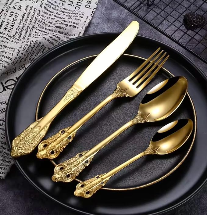 Gold Silverware Set, 30-Piece Flatware Set for 6, 304 Stainless Steel Gold Cutlery, Mirror Polished, Dishwasher Safe Modern Tableware