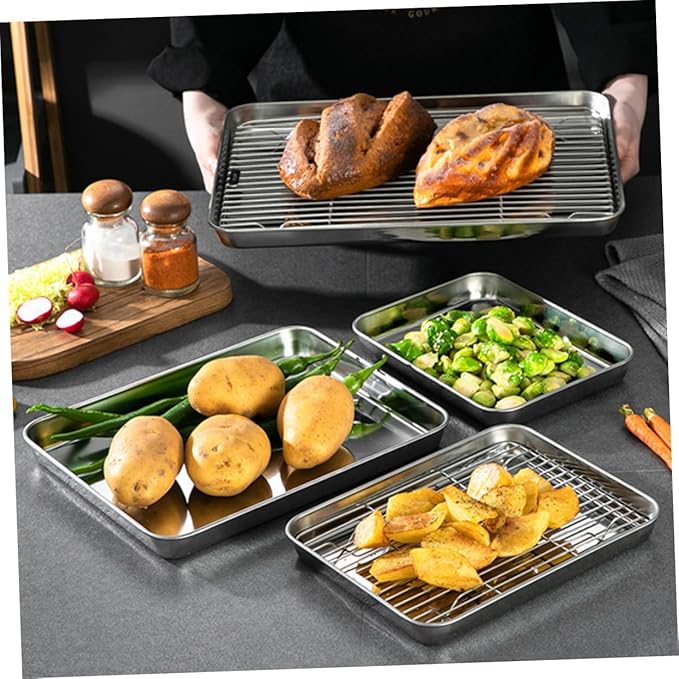 Zerodeko 1Pc Serving Tray with Net Bracket Multi Functional Food Storage Plate for Draining Steaming and Baking