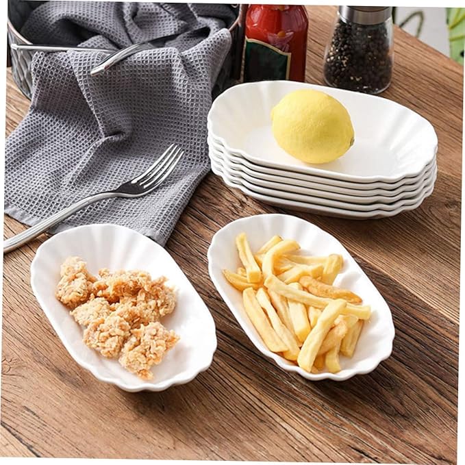 2pcs French Fries Plate Serving Platter Ceramic Snack Plates for Desserts Appetizers Kitchen Condiments