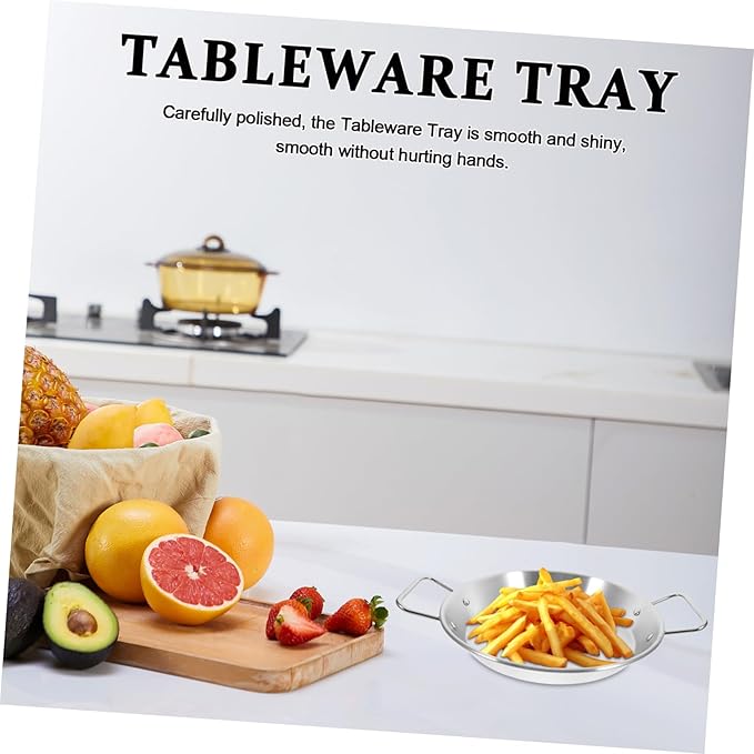 Garneck Stainless Steel Snack Plate Double Handle Salad Dish Versatile Serving Tray