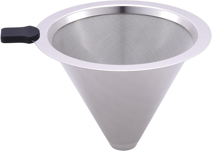 Pour Over Coffee Filter Dripper, Stainless Steel Metal Cone Drip Coffee Filter, Paperless and Permanently Reusable, Double Mesh Coffee,Tea Filter for 2-4 Cups