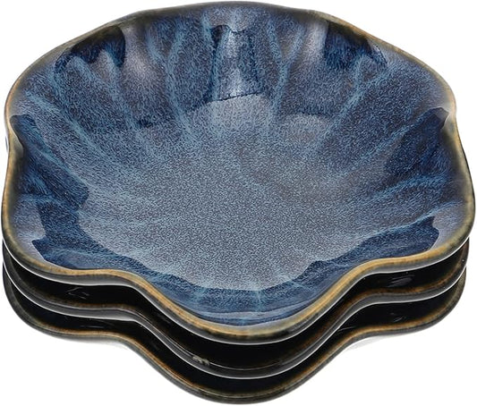 KICHOUSE 3pcs Japanese-style Ceramic Sauce Plates Dipping Bowls Blue Glazed Tableware for Appetizers and Snacks