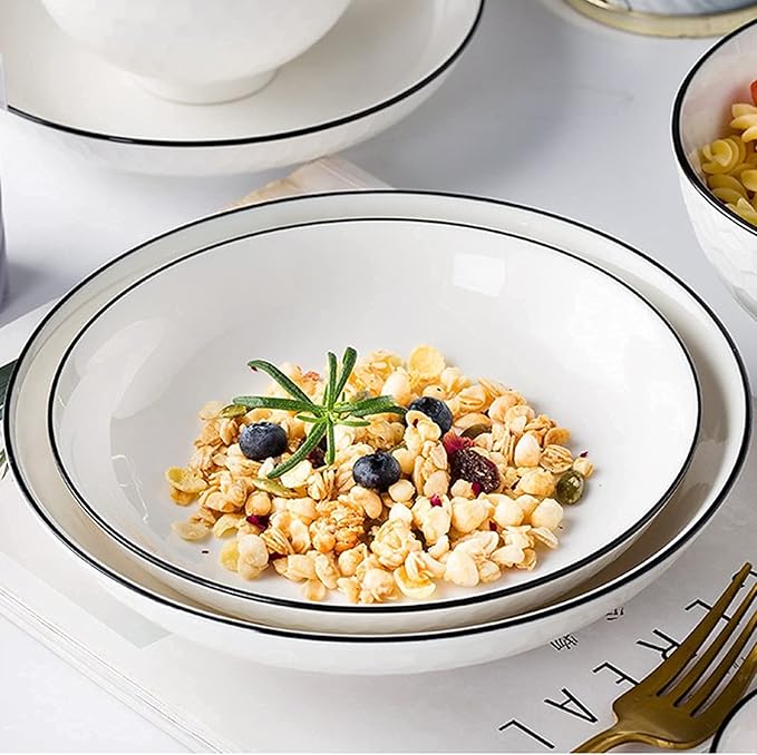 56-Piece White Dinnerware Sets, European Dinner Plate and Bowl Set, Table Service for 10-12, Phnom Penh High-End Tableware Set Microwave Safe