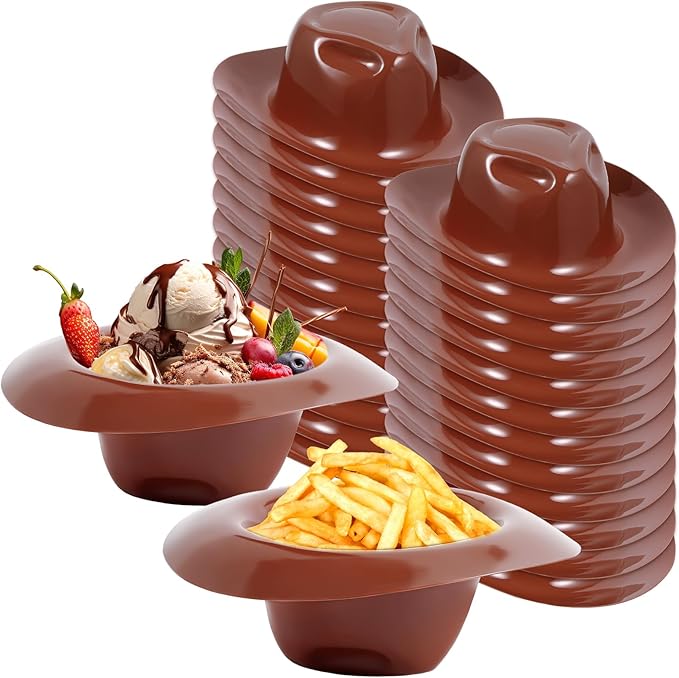 Uiifan 24 Pcs Cowboy Hats Ice Cream Bowls Snacks Yogurt Cups Cowboy Doll Hat for Crafts Dollhouse Decor Western Party Favor