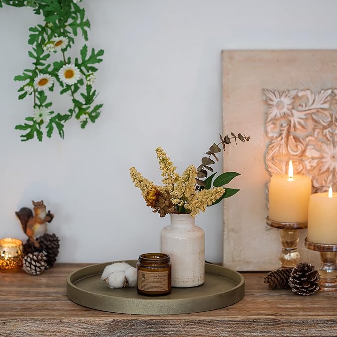 Hanobe Decorative Coffee Table Tray: Round Gold Tray for Home Decor - 12" Circle Ottoman Trays for Entryway Table Candle Holder Plate for Living Room Kitchen