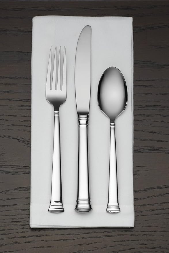 Lenox Silverware Set, Eternal 20-Piece Flatware Set, Service For 4, 18/10 Stainless Steel Silverware, Knives Spoons And Forks Set, Dishwasher Safe, Home And Kitchen Utensils (Silver, 20 Piece)