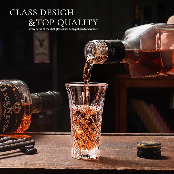 LOBUBT 6 Pack Shot Glass Bulk Set with Heavy Base 2 OZ Small Shot Cups for Vodka, Whiskey, Tequila, Espresso, Liquor Set