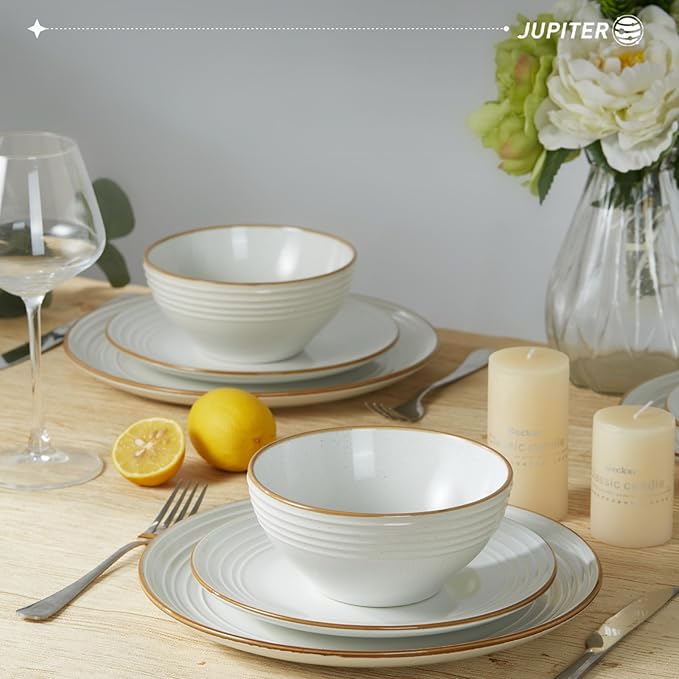 famiware Jupiter Dinner Plates Set of 6, 10.5 Inch Plate Sets, Microwave and Dishwasher Safe, Scratch Resistant, Kitchen Plates Perfect Serving Dishes, White