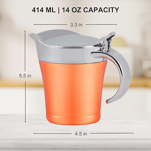 OVENTE Stainless Steel Gravy Boat with Hinged Lid, 14Oz Insulated Sauce Jug for Serving Cream, Salad Dressing or Syrup at Thanksgiving, Christmas, Holidays, Family Dinner and Parties, Copper GB4541CO