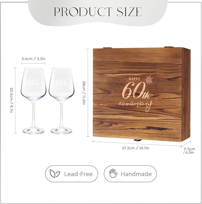 AW BRIDAL 60th Anniversary Wedding Gift for Couple 60 Years Anniversary Wine Glasses with Engraved Box Anniversary 60th Gifts for Parents