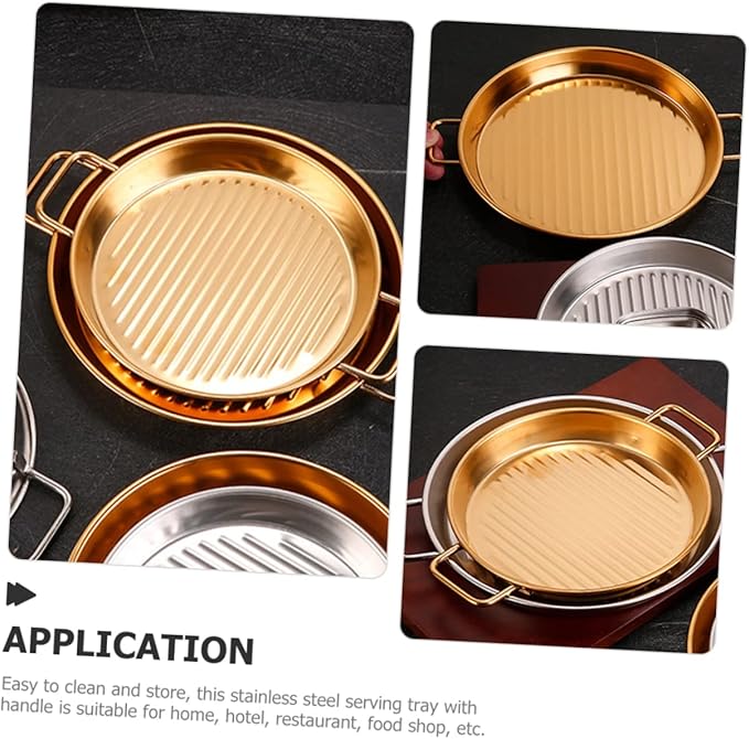 PRETYZOOM Stainless Steel Snack Tray with Handles Striped Food Serving Tray for Fried Chicken and Fries Metal Serving Plate for Parties and Gatherings