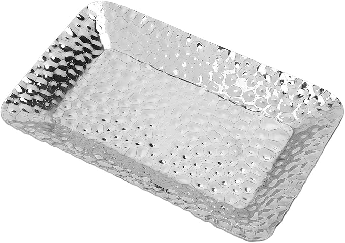2PCS Stainless Steel Towel Tray, Rectangular Serving Tray, Decorative Vanity Platter for Bathroom Kitchen Counter Storage Organizer, Silver