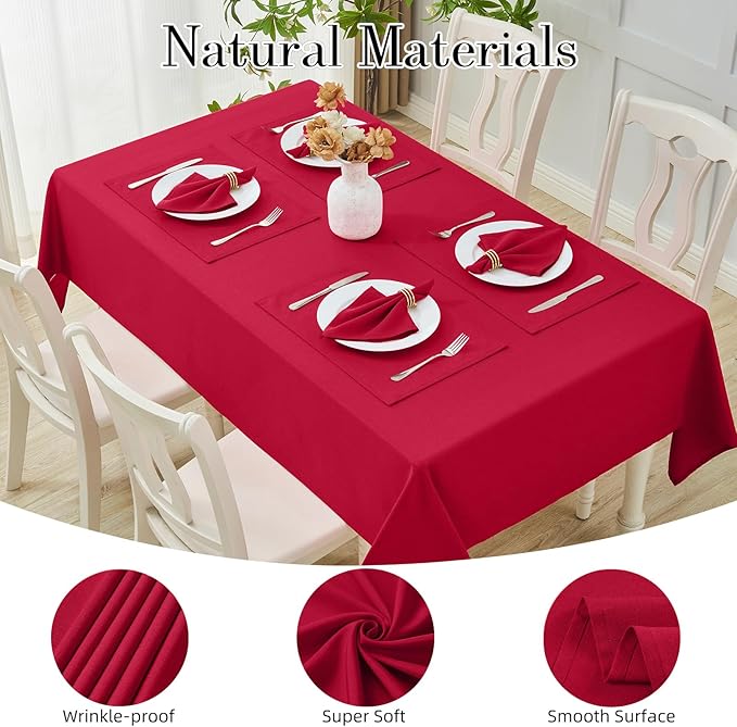 Rectangle Table Cloth Linen Farmhouse Stainproof Waterproof Washable Polyester Oblong Rectangular Fabric Table Cover for Kitchen Dining Dinner(DarkRed/60x84 Inch)