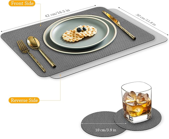 Bacgnyer Placemats Set of 8, Placemat with Coasters Heat Stain Scratch Resistant Non-Slip Waterproof Oil-Proof Washable Wipeable Outdoor Indoor for Dining Patio Table Kitchen Decor and Kids (Grey 8)