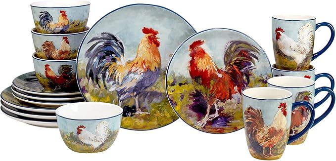 Certified International Rooster Meadow 16 Piece Dinnerware Set, Service for 4
