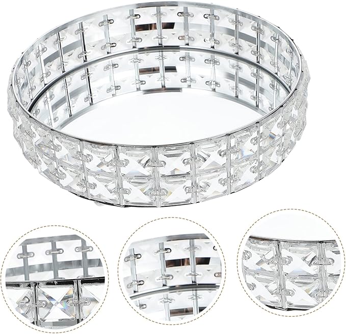 Mikinona Round Mirror Tray Decorative Serving Tray for Food for Home Round Platter Silver