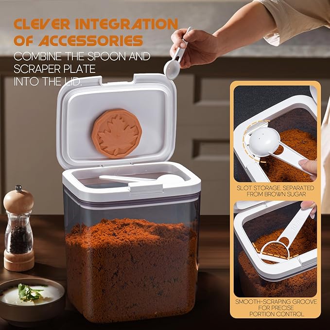 Brown Sugar Container- 2 Qt/2L Airtight Brown Sugar Keeper Storage Container Flour Container Coffee Canister with Spoon Food Cereal Bins Household for Kitchen Pantry (T-2.0A)