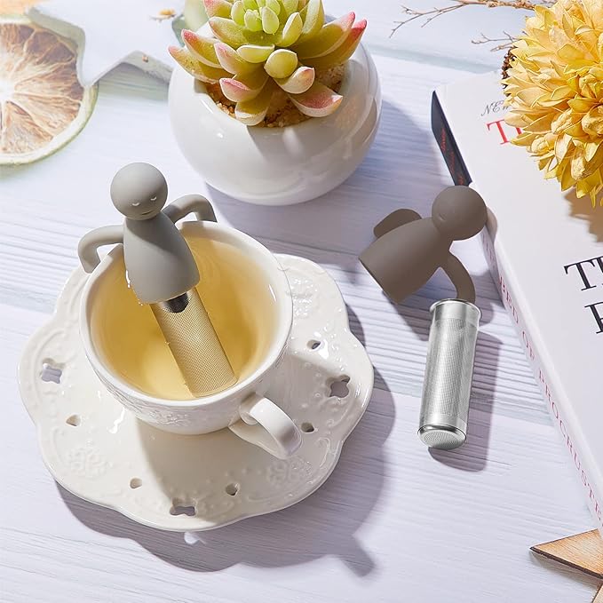 2 Pieces Tea Infuser for Loose Tea Cute Fine Mesh Tea Strainer Stainless Steel Tea Filter Ball Tea Diffuser Steeper for Teacups Teapots (Brown, Gray)