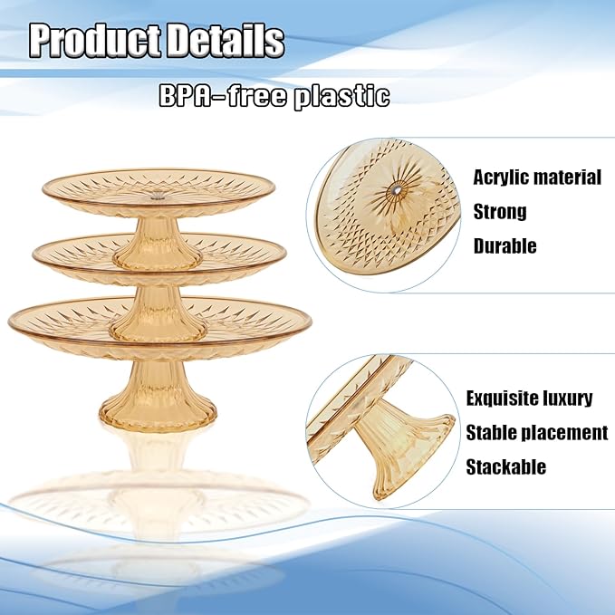 Plastic Cake Stand, 3 Pack Clear Cake Stands Tall Cake Stand,Cake Display Stand for Wedding, Event, Party, Cake Holder for Cupcake Dessert Pizza