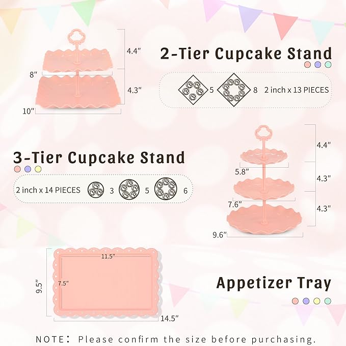 Pack of 10 NWK Cake Stand, Cupcake Stand, with 3X Two-Tier Cupcake Stands + 3X Three-Tier Cupcake Stands + 4 x Appetizer Trays Perfect for Birthday Baby Bridal Shower Party (Colorful)