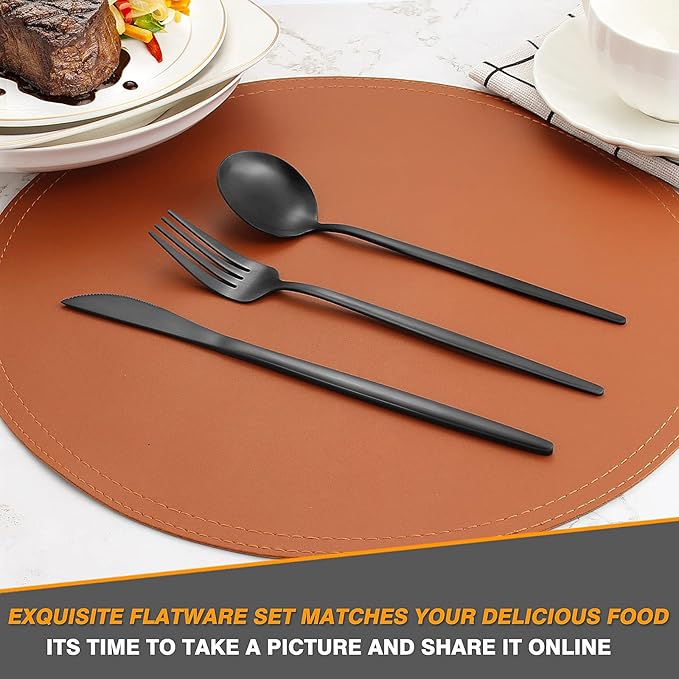 40 Pieces Silverware Set，Matte Black Stainless Steel Flatware Cutlery Set Service for 8, Stain Finish Kitchen Utensil Set，Include Dinner Knives Forks and Spoons Silverware, Dishwasher Safe