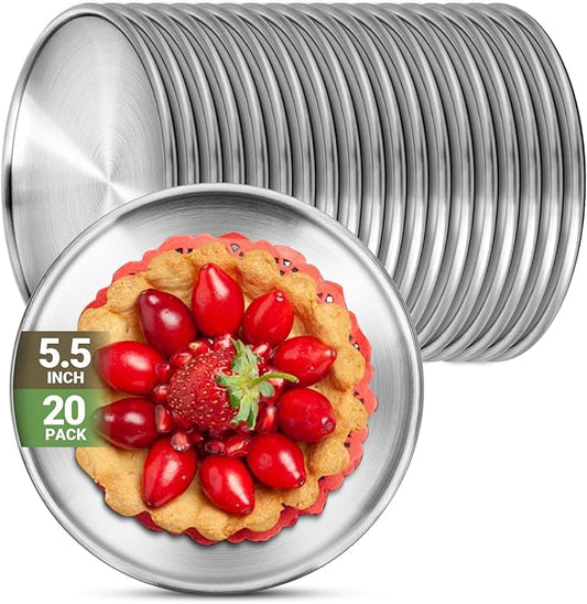 Stainless Steel Plates, 20 Pack 5.5 inch 304(18/8) Metal Food Serving Plate Set, Reusable Snack Eating Dishes Round Shatterproof Silver Dinnerware for BBQ Dinner Oven Dishwasher Safe
