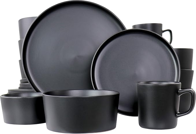 Elama Luxmatte Contemporary Dinnerware Set (1, Black)
