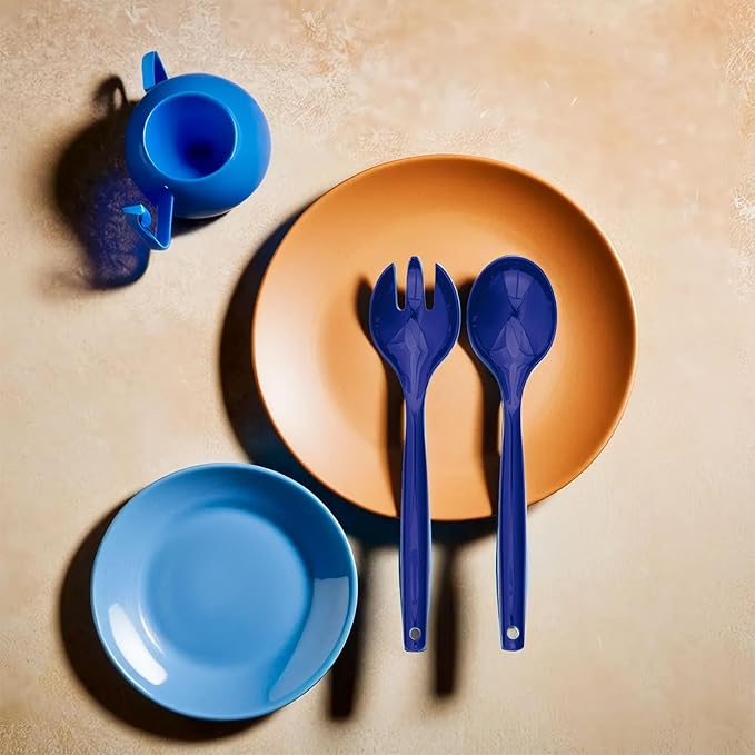 Navy Blue Plastic Serving Utensils - (Set of 4) - Durable and Reusable Flatware for Everyday Use, Formal Dining, and Special Occasions