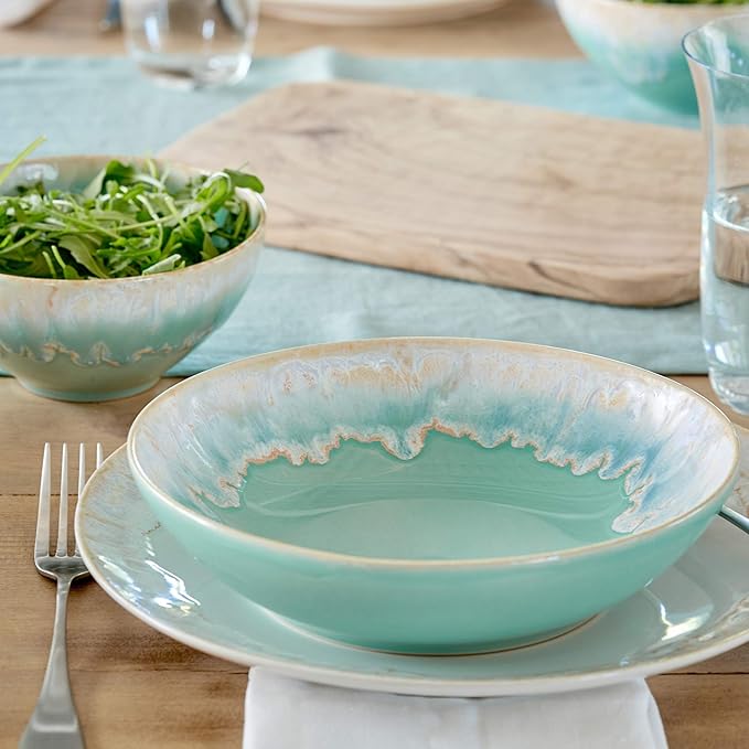 Casafina Ceramic Stoneware 5-Piece Place Setting Service for 1 - Taormina Collection, Aqua | Microwave & Dishwasher Safe Dinnerware Set | Food Safe Glazing | Restaurant Quality Tableware