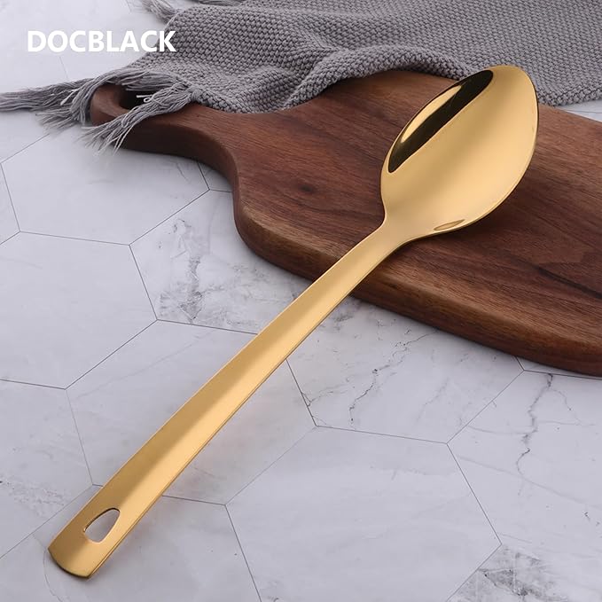 DOCBLACK 13 Inch Serving Spoons Set, Heavy Duty Stainless Steel Buffet Spoons with Long Handle for Kitchen, Restaurant, Party, Dishwasher Safe (Gold, 4PCS 13 inches)