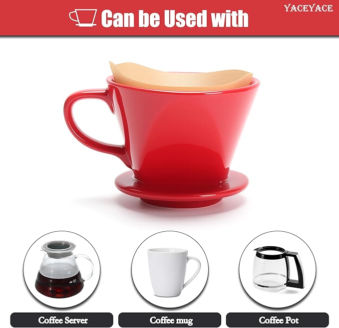 Pour Over Coffee Dripper, Single Red Ceramic Pour Over, Medium Pour Over Coffee with 3 Holes