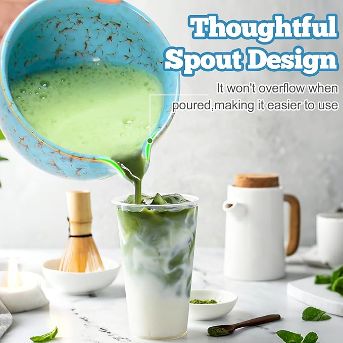 MONOJOY Matcha Whisk Set with Large Capacity Ceramic Matcha Bowl with Spout, Japanese Matcha Set with Matcha Bowl and Whisk, Holder and Stainless Steel Sifter, Matcha Kit for Matcha Lover Gifts, 4 PCS