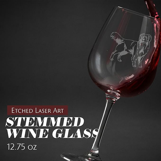 Etched Laser Art Personalized Dog Themed Etched Wine Glass - Custom Dog Breed Wine Glasses, Unique Birthday Gift for Men & Women - Nova Scotia Duck Tolling Retriever (Toller) Customized, 12.75 oz