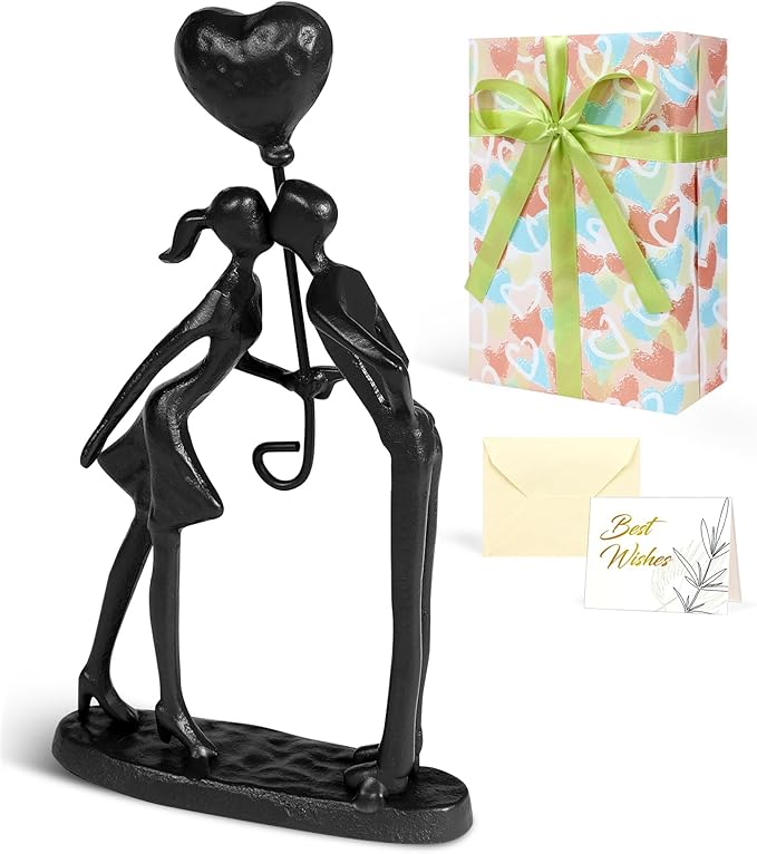 Kissing Couple Small Statue Cast Iron Sculpture Decor, Christmas for Wife Her, Wedding Anniversary Romantic Gifts for Couple Women Men Wife Husband Girlfriend Boyfriend Birthday