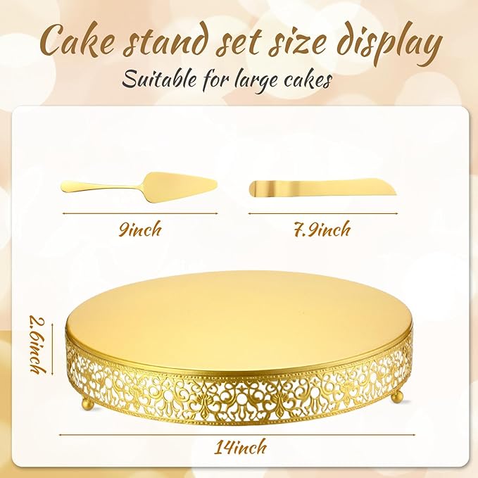 Wenqik 14 Inch Christmas Cake Stand Gold Metal Round Cupcake Dessert Stand with Cake Cutting, Spatula Xmas Cupcake Pastry Display Candy Holder Display for Christmas Wedding Birthday Party(Classic)