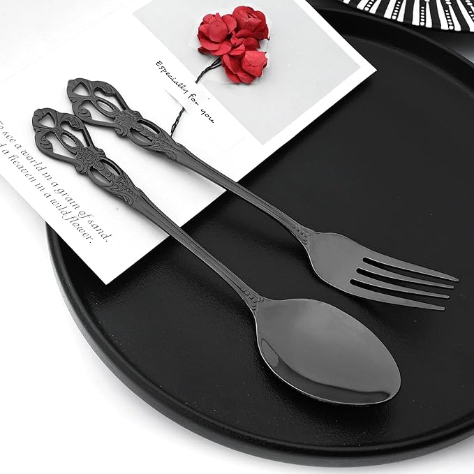 Royal 24-piece Black Mirror Silverware Dinnerware, 18/10 Stainless Steel Luxury Cutlery Set Service For 6 Include Knives/Forks/Spoons/Teaspoons, Dishwasher Safe