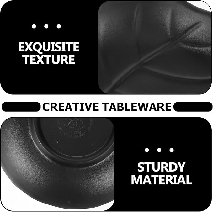 Toyvian Creative Leaf-pattern Snack Plate Black Ceramic Appetizer Dish Decorative Food Serving Tray for Kitchen and Household Use
