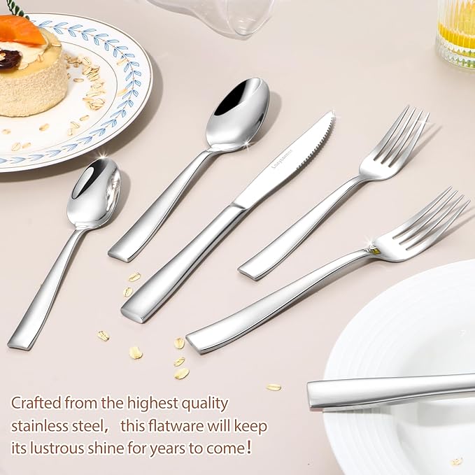 Lazycorner Silverware Set for 4, 18/10 Stainless Steel Flatware Set, 20-Piece Mirror Polished Modern Cutlery Set include Fork Knife Spoon Set(Dishwasher Safe)