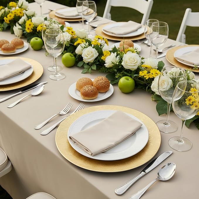 ZOOFOX 12 Pack Gold Charger Plates, 13" Plastic Round Antique Plate Chargers for Dinner Plates, Floral Charger Plates for Wedding Dinner Party Table Setting Decor