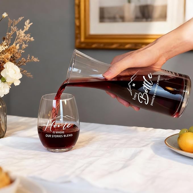 AW BRIDAL House Warming Gifts New Home Wine Glasses and Decanter Set, 2025 Closing Gifts for Home Buyers and Homeowner, New Apartment Gift Basket for Women Friend, First House Gift for Couple Newlywed