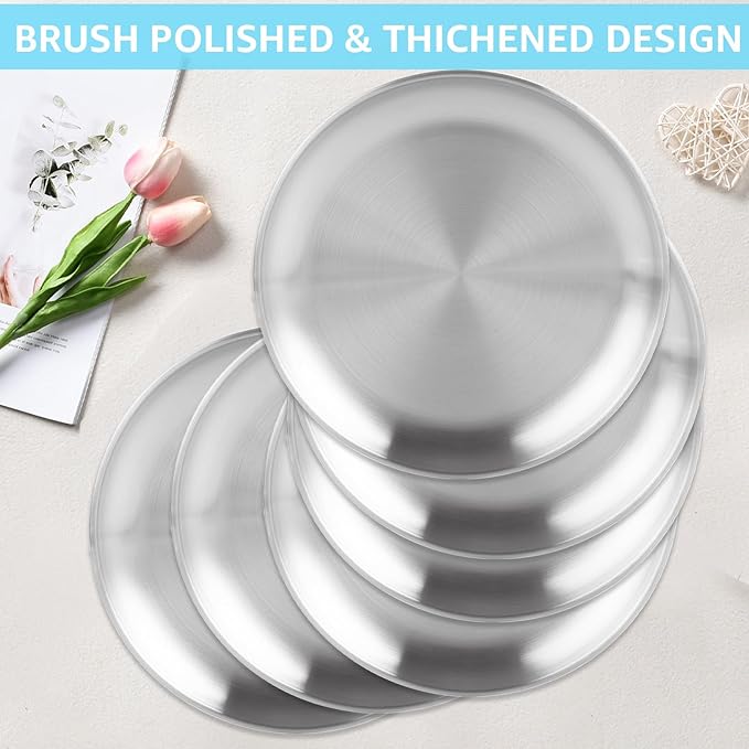 8 Pack Personal Pizza Pans 8 Inch Pizza Pans Stainless Steel Pizza Pan Set Small Round Pizza Pan for Oven Metal Pizza Plates Platter Pizza Baking Sheet Pizza Tray for Serving Cooking Grilling
