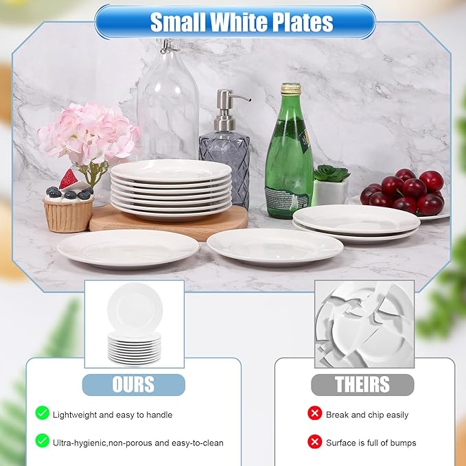 12 Pcs Porcelain Dessert Plates,Small Appetizer Plates,6 inch Small White Plates,Small Plates for Appetizers,White Salad Plates,Ceramic Dessert Plate Set,Microwave Oven and Dishwasher Safe