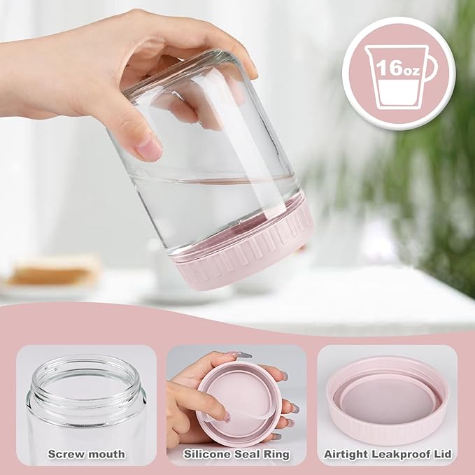 Overnight Oats Containers with Lids, 16oz Glass Jars with Lids 8 pcs, Wide Mouth Mason jars for Salad, Yogurt, Snacks, Meal Prep