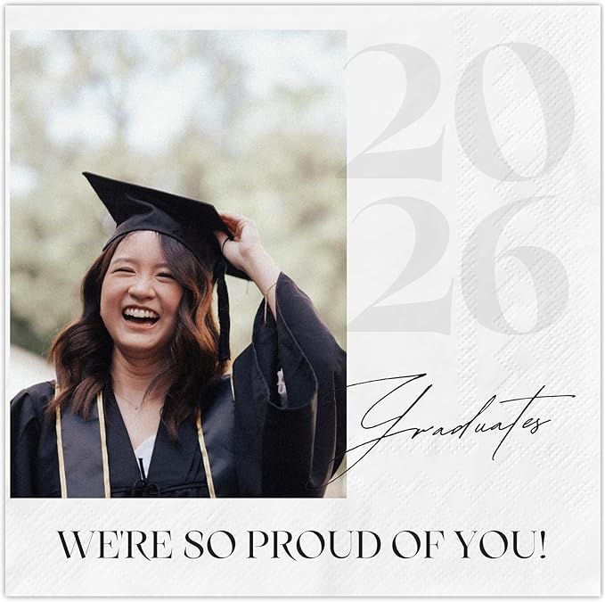 Class of 2026 Custom Napkins for Graduation - 25 Pcs Personalized Congrats Grad Cocktail Napkins - Gift for High School College Celebration Graduates Party Supplies Table Decor