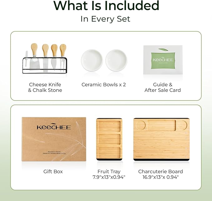 Charcuterie Boards Set of Christmas Gifts: Large Bamboo Cheese Board Set with Chalkboard Edge & Forks Set - Ideal for Housewarming Gift, Weddings, Bridal Showers, and Unique Gifts for Womem
