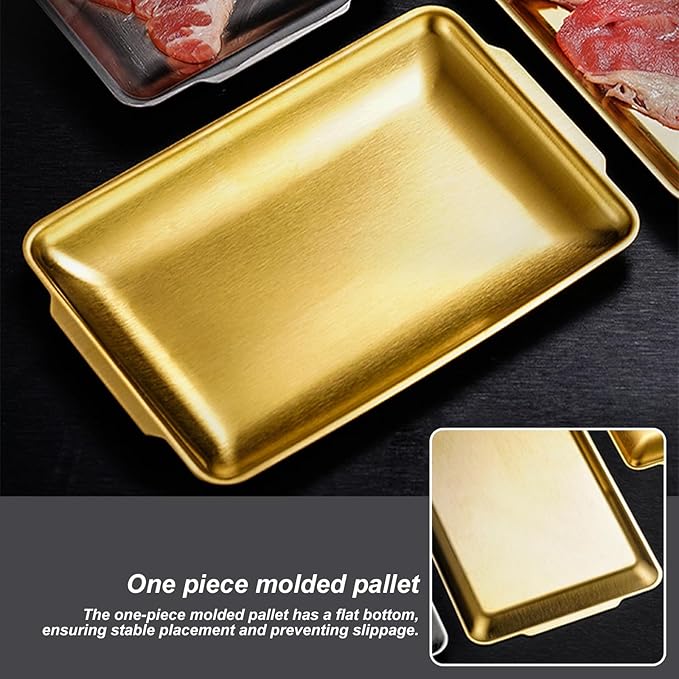 2 Pcs Serving Tray with Handles, Decorative Trays for Coffee Table, Stainless Steel Material, Non Stick Oil, Smooth and Easy to Clean(Gold,16x32CM/6x13IN)