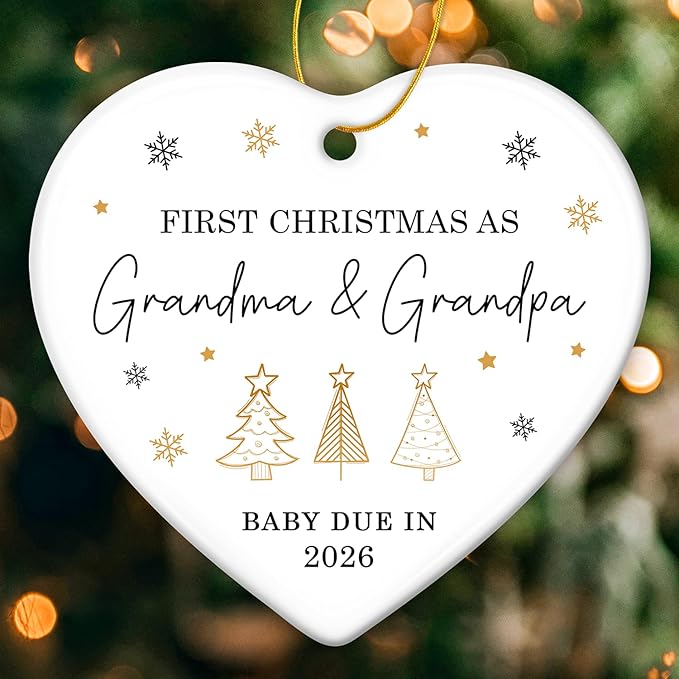 ZAGKOO First Christmas as Grandma and Grandpa Ornament 2025 - Baby Due in 2026 Ornament - New Grandparents Promoted to Grandparents Pregnancy Announcement Ceramic Heart Ornaments