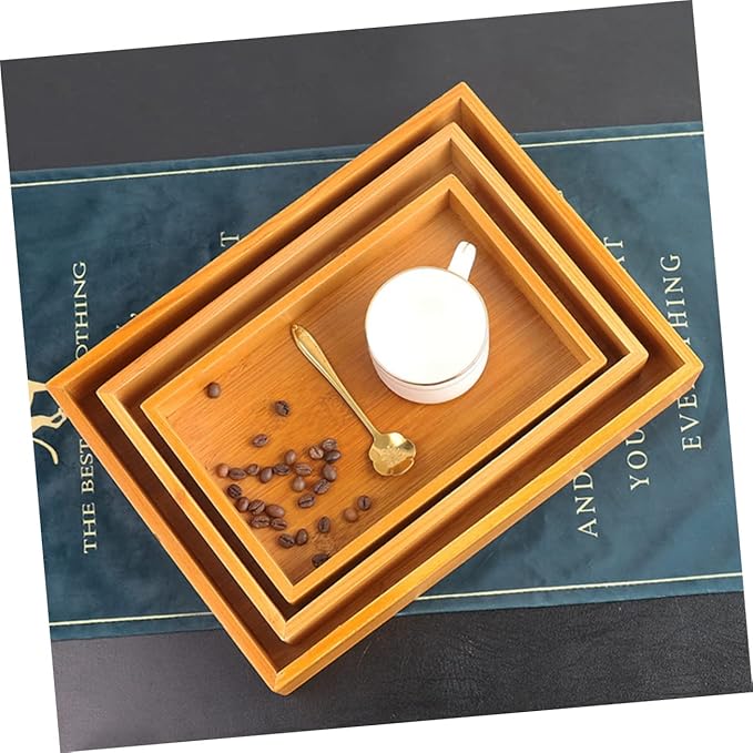 Cabilock Wooden Serving Tray Rectangular Multifunctional Desktop Food Plate for Home Kitchen Storage for Snacks Desserts Elegant