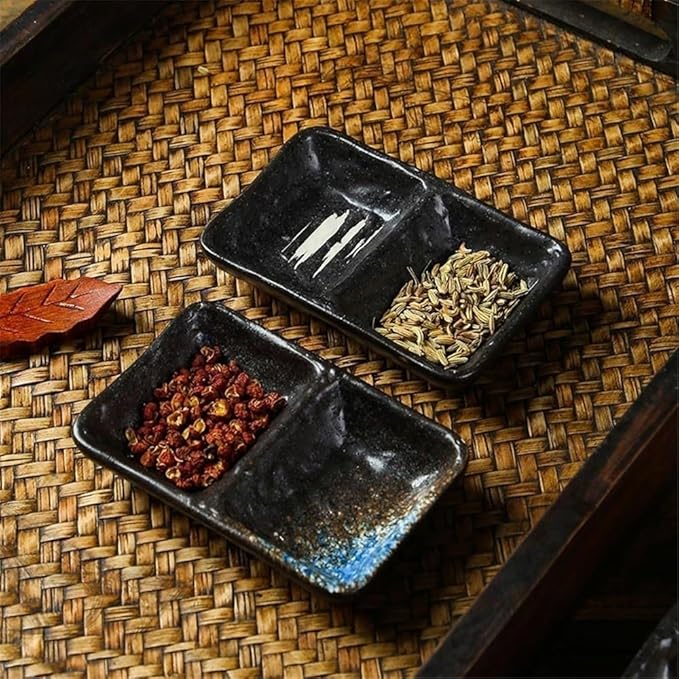 Appetizer Plates 2 Compartment Ceramic Serving Platters Snack Dishes Divided Sauce Dishes for Restaurant Kitchen for Condiment